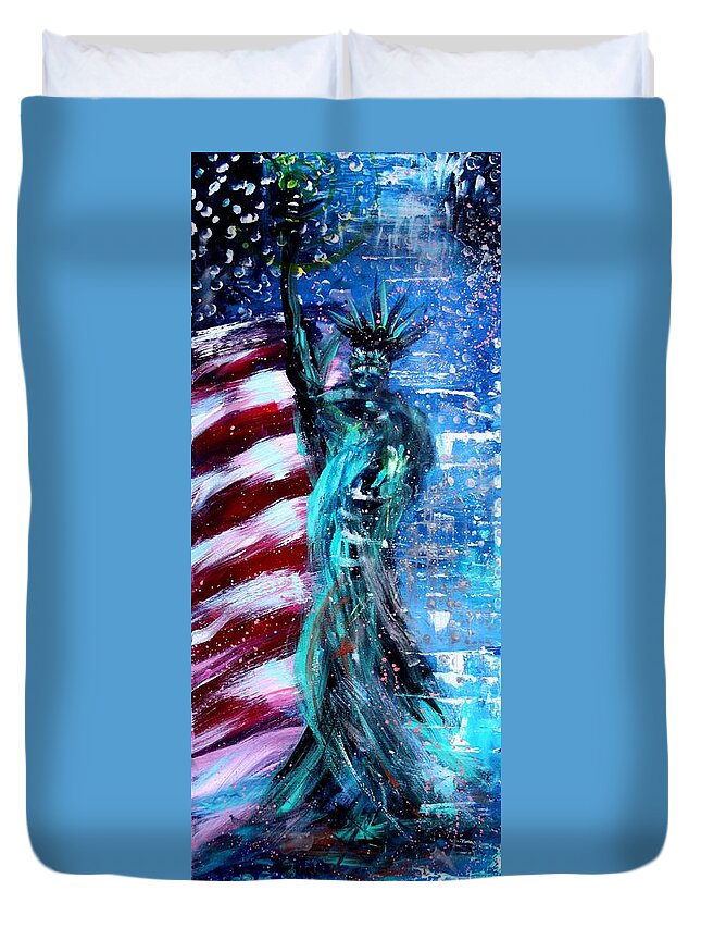 Abstract Duvet Cover featuring the painting Abstract Lady Liberty, 2 by J Vincent Scarpace