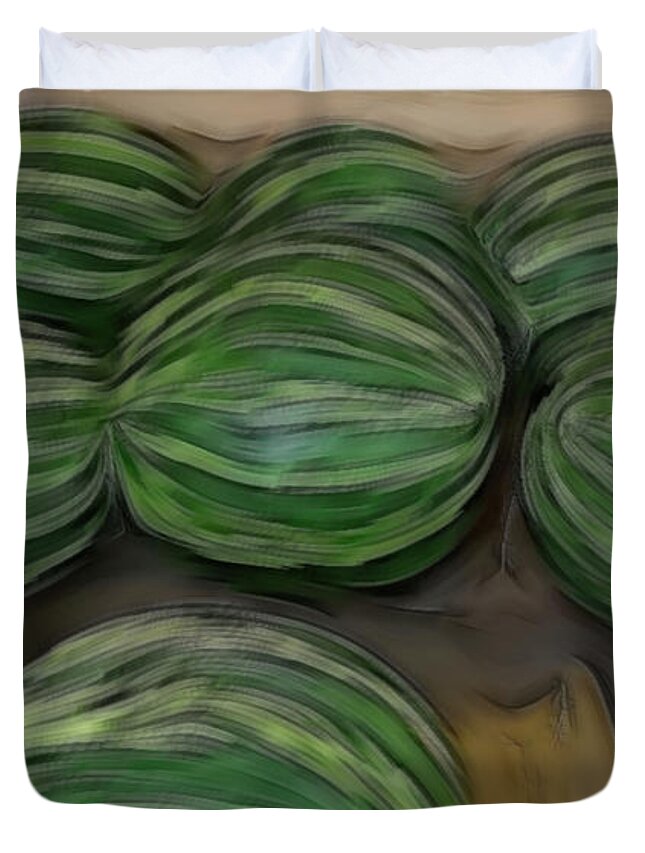 Abstract Watermelons Duvet Cover featuring the digital art Abstract Watermelons by Cathy Anderson