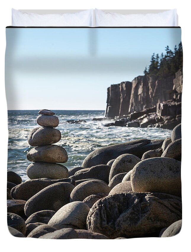 Acadia Duvet Cover featuring the photograph Acadia Rocks by Karin Pinkham