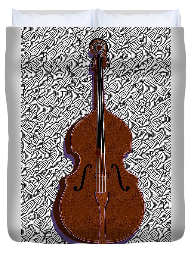 Bass Duvet Cover featuring the digital art Acoustic Bass Note Swing  by Cecely Bloom
