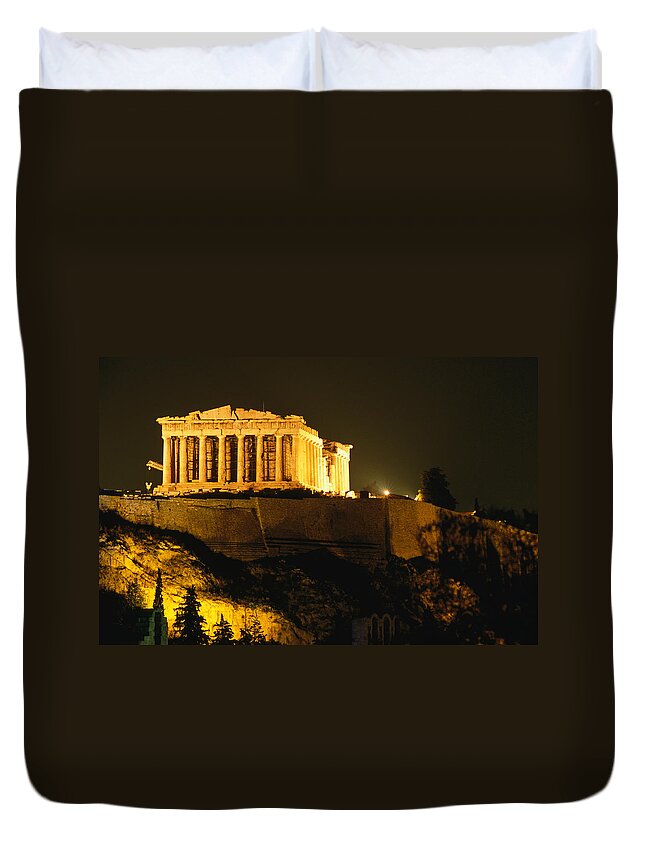 Greek Culture Duvet Cover featuring the photograph Acropolis At Night Seen From Filopappou by Lonely Planet