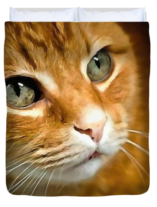 Tabby Cat Duvet Cover featuring the painting Adorable Ginger Tabby Cat Posing by Taiche Acrylic Art