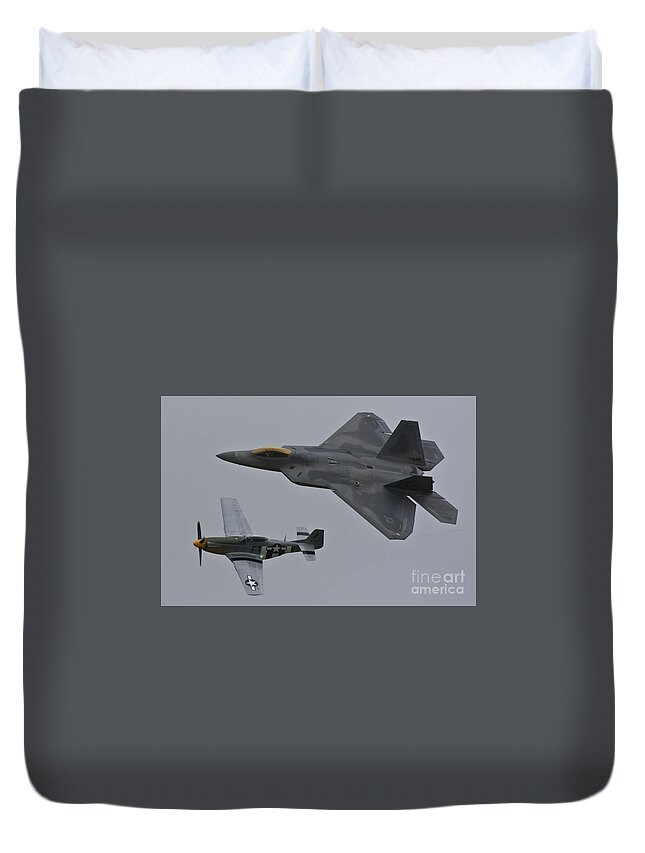 F22 P51 Duvet Cover featuring the photograph Aerial Domination by Greg Smith