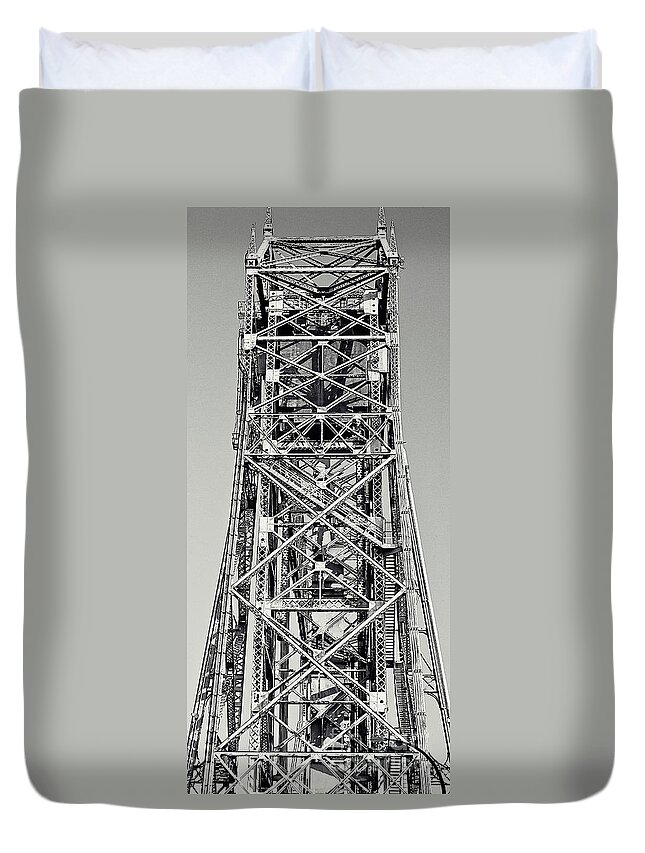 Bridge Duvet Cover featuring the photograph Aerial Lift Bridge-Duluth, MN by Pam Holdsworth