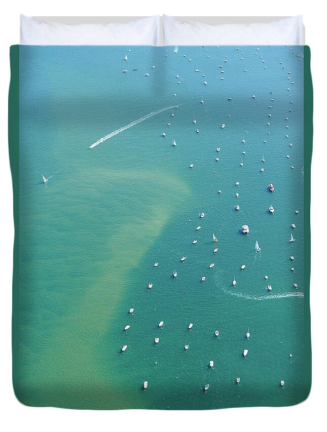 Wake Duvet Cover featuring the photograph Aerial View, Bay Of Arcachon, Gironde by Frederic Pacorel