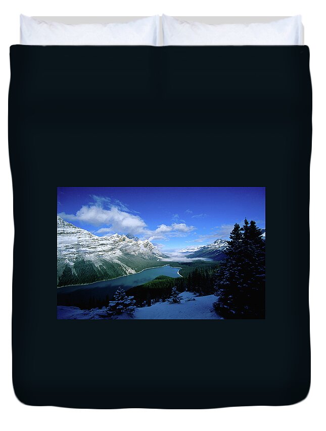 Snow Duvet Cover featuring the photograph Aerial View Of Banff National Park by Mark Newman