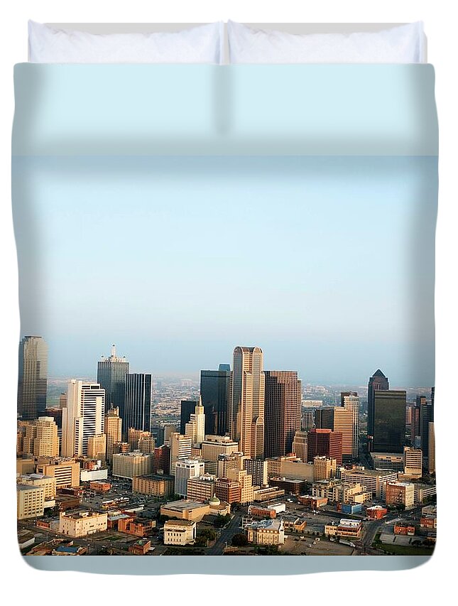 Downtown District Duvet Cover featuring the photograph Aerial View Of Downtown Dallas, Texas by Jupiterimages