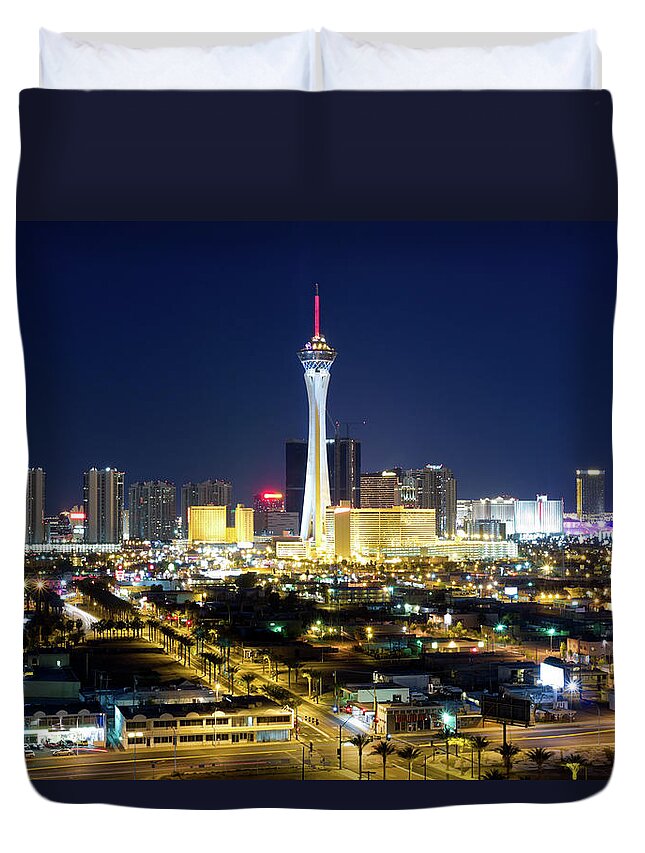 Outdoors Duvet Cover featuring the photograph Aerial View Of Las Vegas At Twilight by Chrisp0