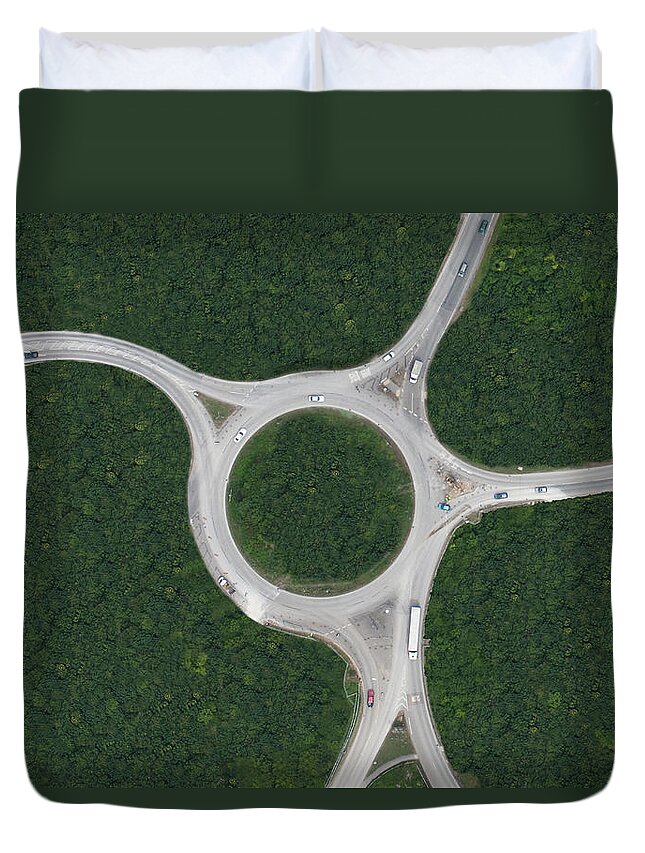 Curve Duvet Cover featuring the photograph Aerial View Of Rural Roundabout by Floresco Productions