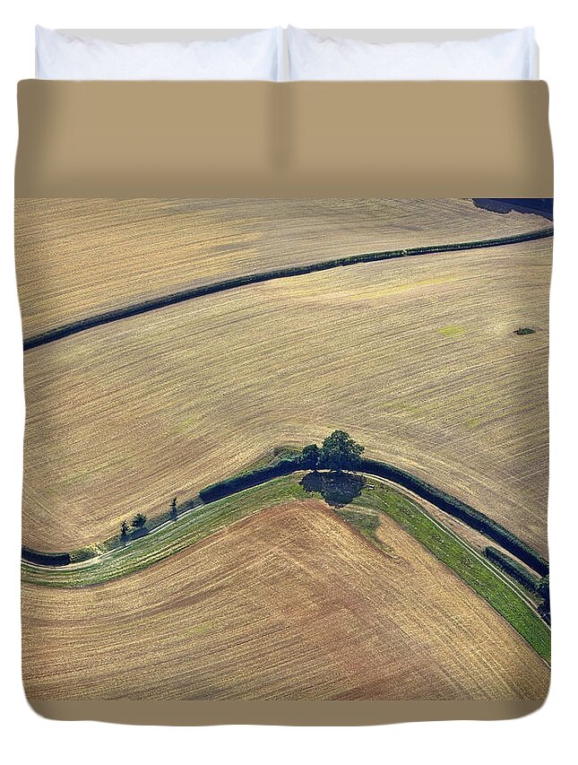 Tranquility Duvet Cover featuring the photograph Aerial View Recently Harvested Cornfield by Allan Baxter