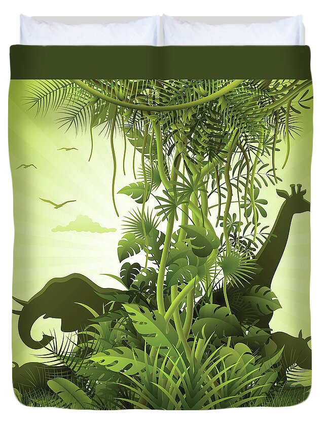 Tropical Rainforest Duvet Cover featuring the digital art African Savannah by Alonzodesign