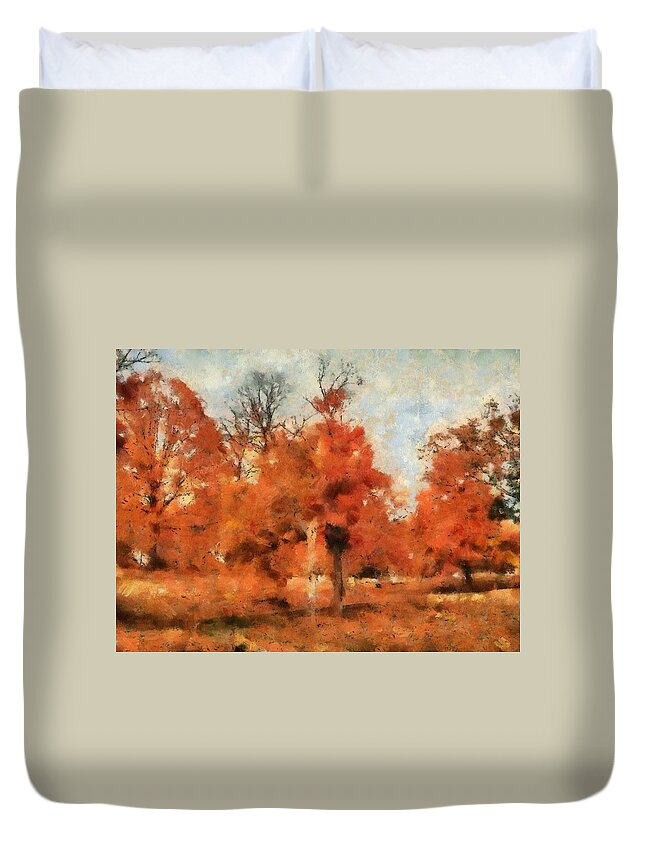 Fall Duvet Cover featuring the mixed media Afternoon in the Cemetery I by Christopher Reed