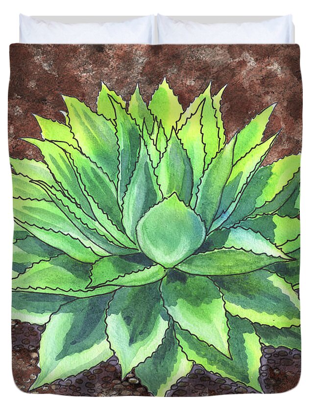 Succulent Duvet Cover featuring the painting Agave Ovatifolia Succulent Plant Garden Watercolor by Irina Sztukowski