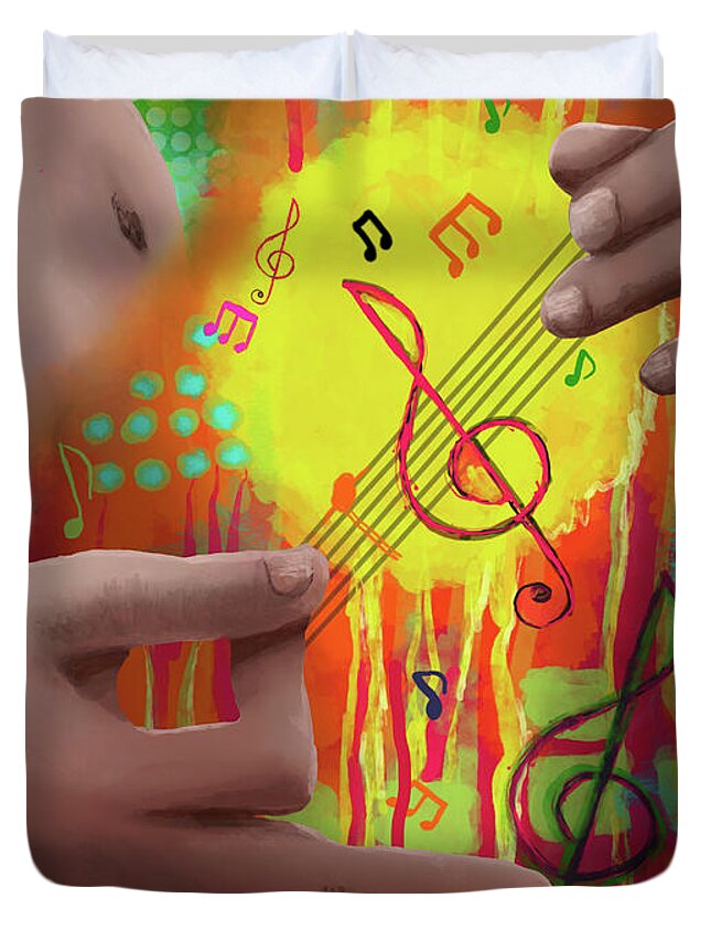 Yellow Duvet Cover featuring the digital art Air Guitar by April Burton