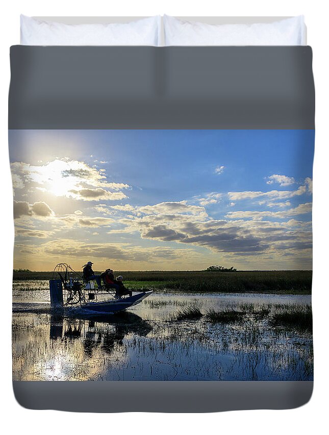 Airboat Duvet Cover featuring the photograph Airboat at Sunset #660 by Michael Fryd