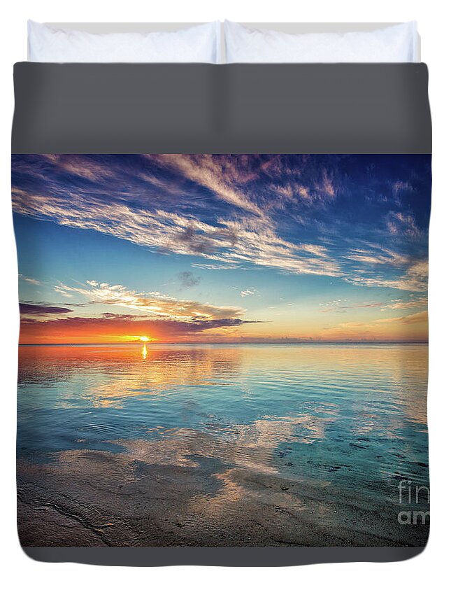 Aitutaki Duvet Cover featuring the photograph Aitutaki Sundown by Becqi Sherman
