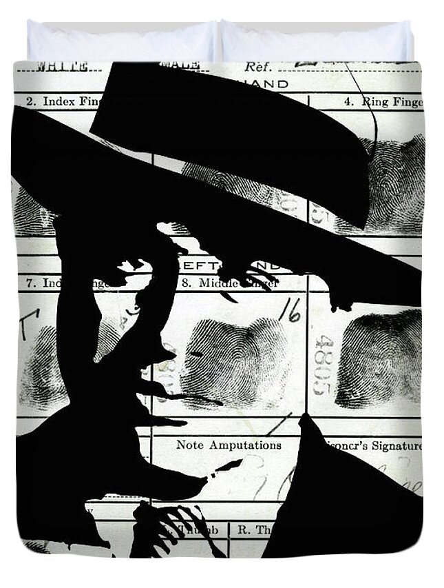 Al Capone Duvet Cover featuring the digital art Al Capone mugshot Pop Art Warhol style black and whiteprint by Jean luc Comperat
