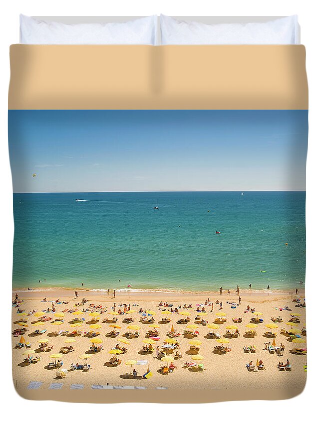 Algarve Duvet Cover featuring the photograph Albufeira Beach, Faro, The Algarve by John Harper