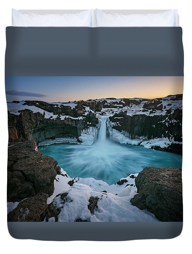 Nature Duvet Cover featuring the photograph Aldeyjarfoss Waterfall Iceland II by Joan Carroll