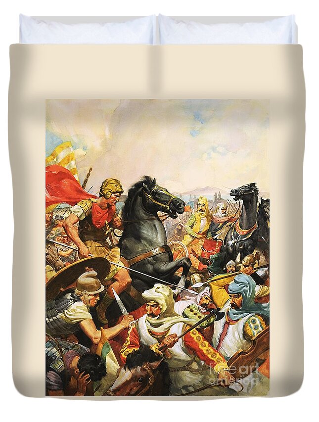 Alexander The Great Riding Bucephalus Duvet Cover featuring the painting Alexander The Great Riding Bucephalus by James Edwin Mcconnell