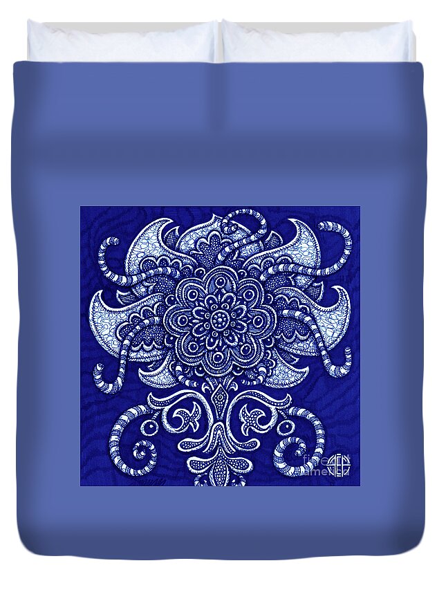 Boho Duvet Cover featuring the drawing Alien Bloom 22 by Amy E Fraser