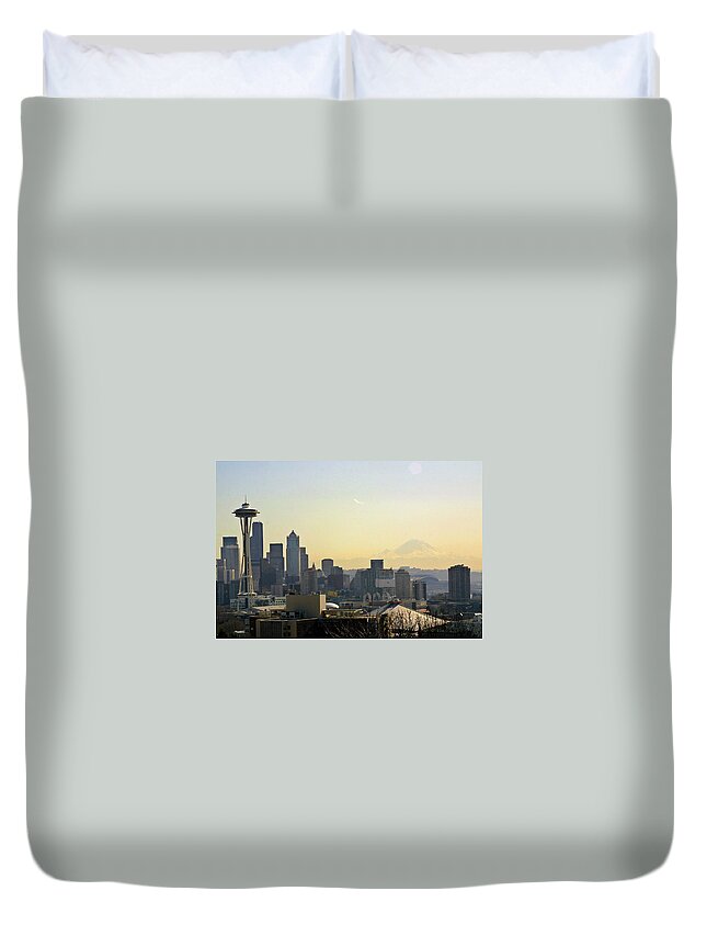 Scenics Duvet Cover featuring the photograph Alluring Seattle Skyline With Mt by Tness74