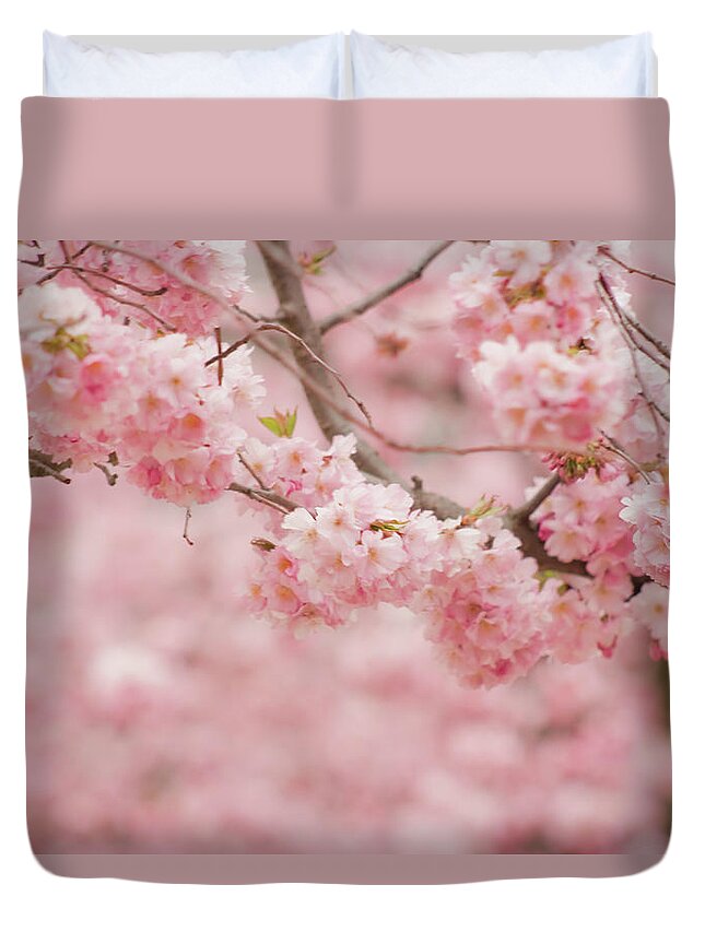 Outdoors Duvet Cover featuring the photograph Almond Tree Blossomed In Spring With by Artur Debat