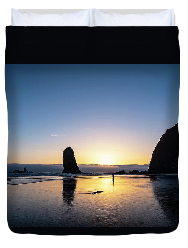 Cannon Beach Duvet Cover featuring the photograph Alone With The Needles by Steven Clark