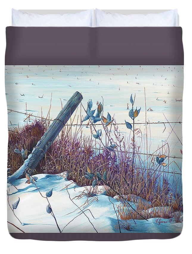 Landscape Duvet Cover featuring the painting Along the Fence Line by Valerie Spence Hounsell