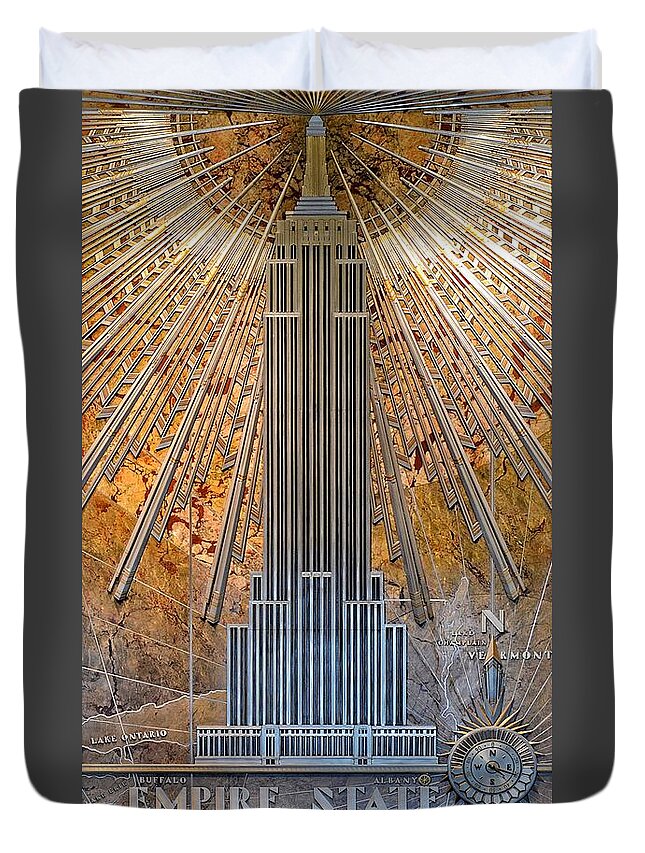 Aluminum Relief Duvet Cover featuring the photograph Aluminum Relief Inside The Empire State Building - New York by Marianna Mills