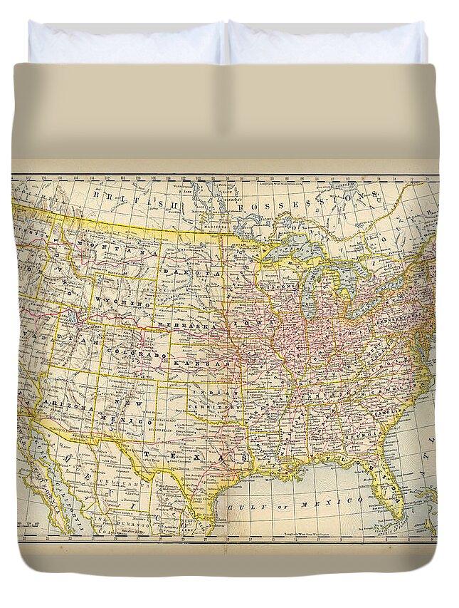 Engraving Duvet Cover featuring the digital art America Old Map by Nicoolay