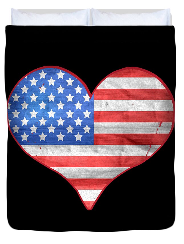 Funny Duvet Cover featuring the digital art American Flag Heart by Flippin Sweet Gear