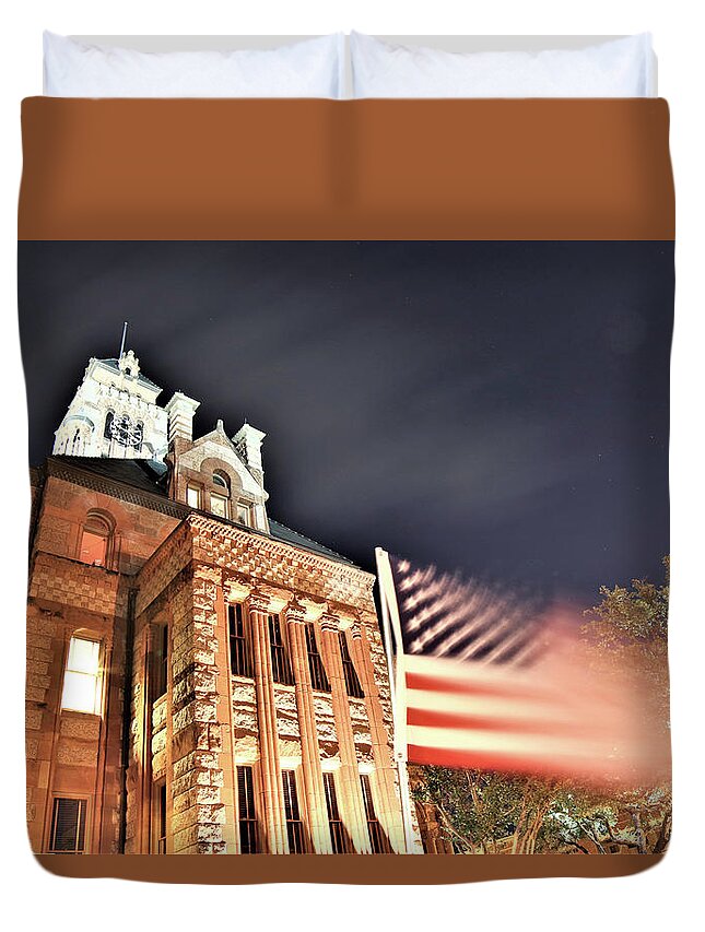 Flag Duvet Cover featuring the photograph American Justice by Tim Kuret
