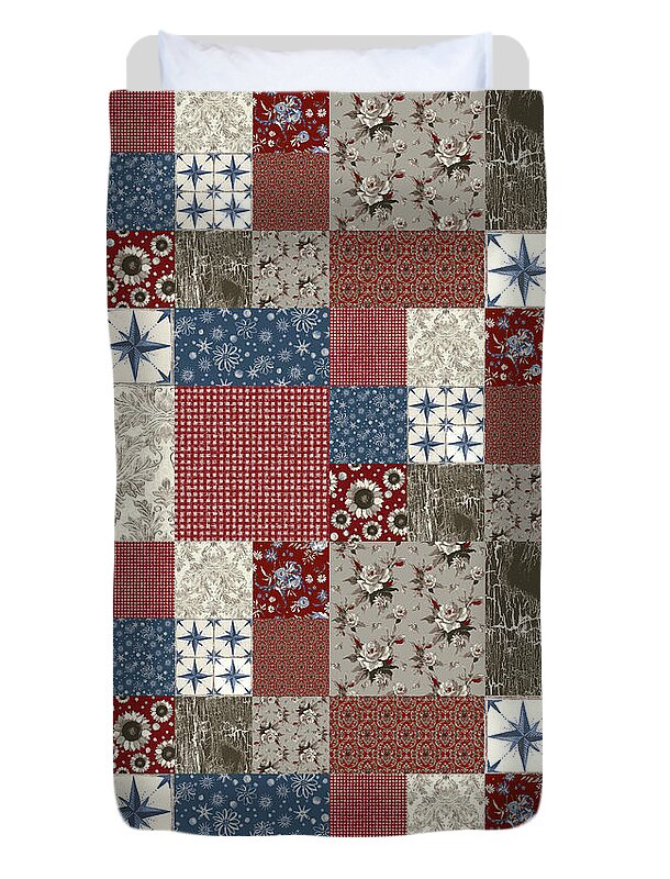 Americana Patchwork Quilt Red White Blue Duvet Cover For Sale By