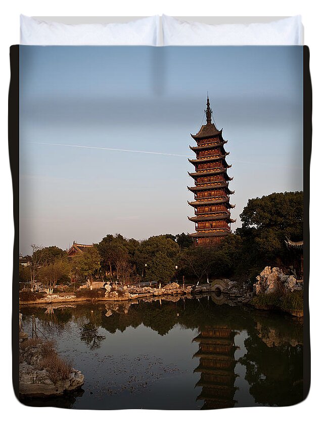 Chinese Culture Duvet Cover featuring the photograph Ancient Towers by Siyi Qian