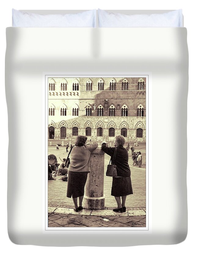 Two Women Duvet Cover featuring the photograph And So I Told Him by Peggy Dietz