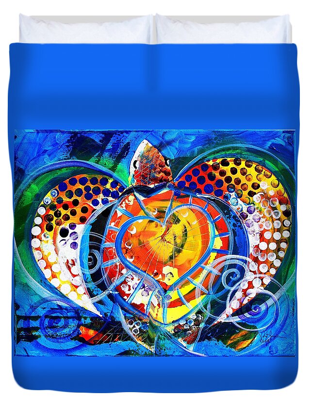 Sea Turtle Duvet Cover featuring the painting And the Sea Turtle Had a Heart by J Vincent Scarpace