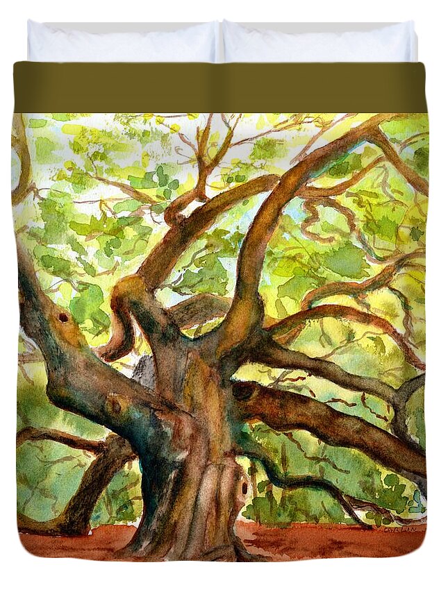 Angel Oak Tree Duvet Cover featuring the painting Angel Oak Tree South Carolina by Carlin Blahnik CarlinArtWatercolor