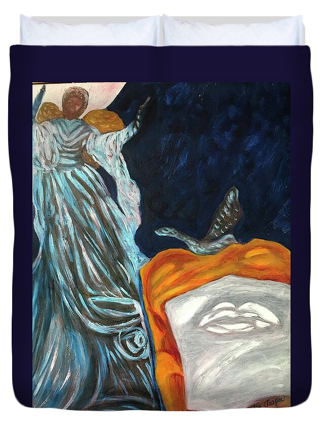 Peace Angel Blue .angel Duvet Cover featuring the painting Angel of Peace by Medge Jaspan