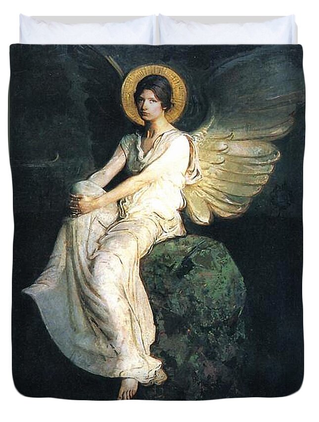 St Michael Duvet Cover featuring the mixed media Angel Waiting 19 century by Abbott Handerson Thayer
