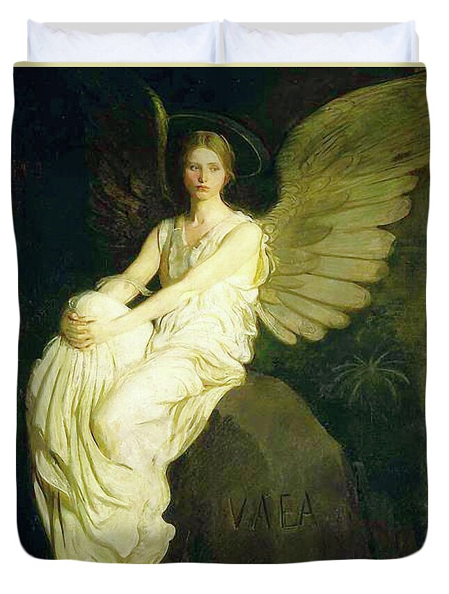 Angels Duvet Cover featuring the mixed media Angel Waits 111 by Abbott Handerson Thayer