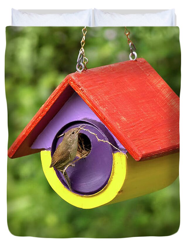 House Wren Duvet Cover featuring the photograph Animal - Bird - The house wren by Mike Savad