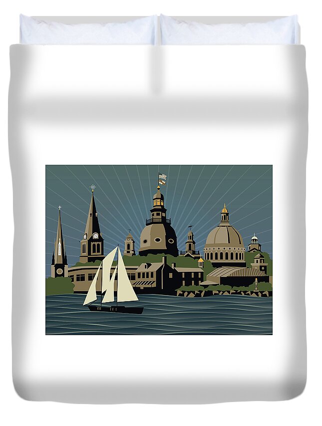 Annapolis Duvet Cover featuring the digital art Annapolis Steeples and Cupolas Serenity by Joe Barsin