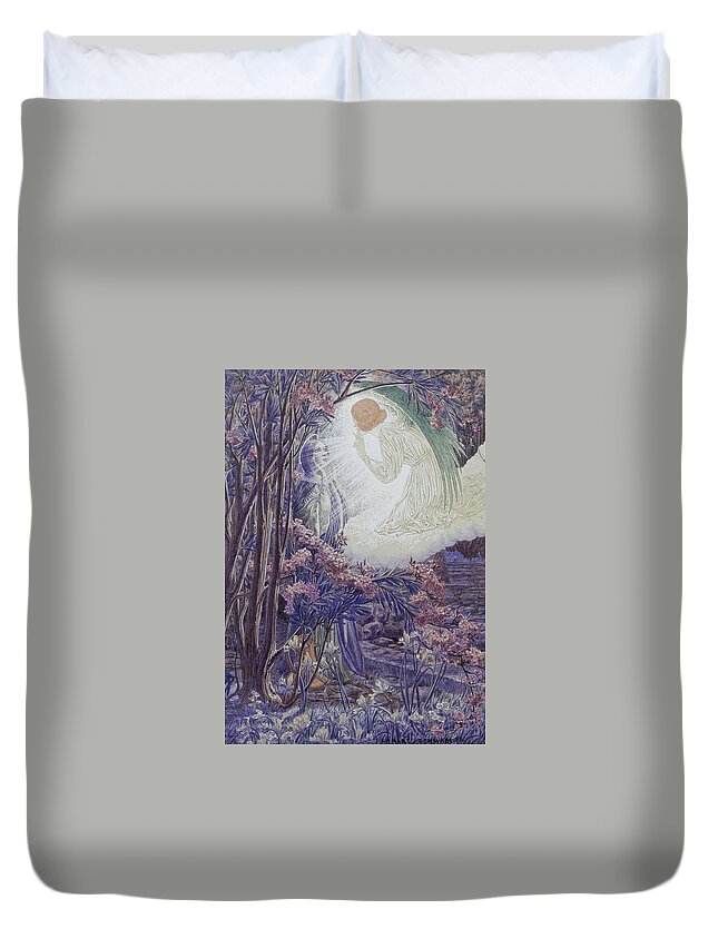 Carlos Schwabe Duvet Cover featuring the drawing Annunciation by Carlos Schwabe