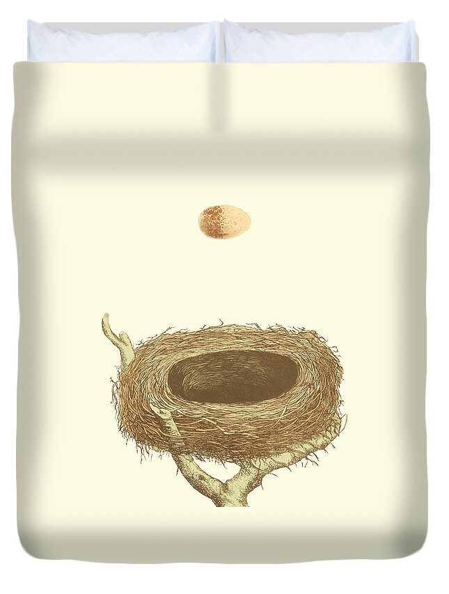 Bird Duvet Cover featuring the painting Antique Nest & Egg IIi by Morris