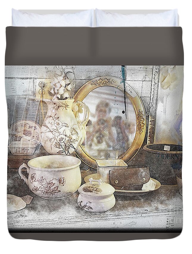 Antiques Duvet Cover featuring the digital art Antique w/Mirror by Deb Nakano