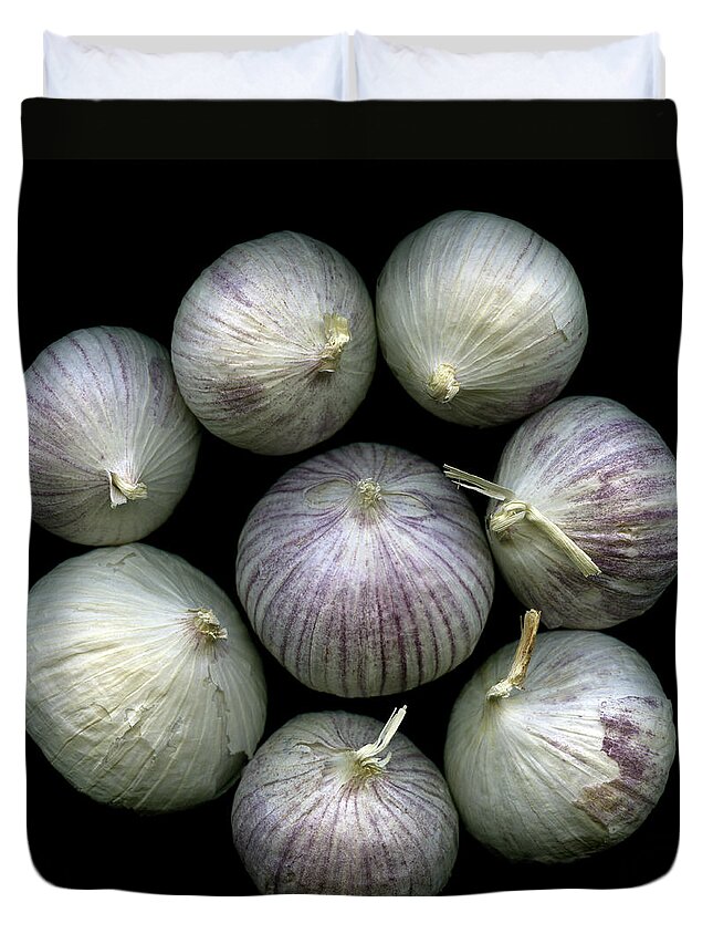 Purple Duvet Cover featuring the photograph Anyone For Garlic by Photograph By Magda Indigo