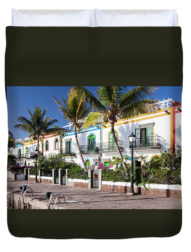 Apartment Duvet Cover featuring the photograph Apartments In Puerto De Mogan by Jorg Greuel