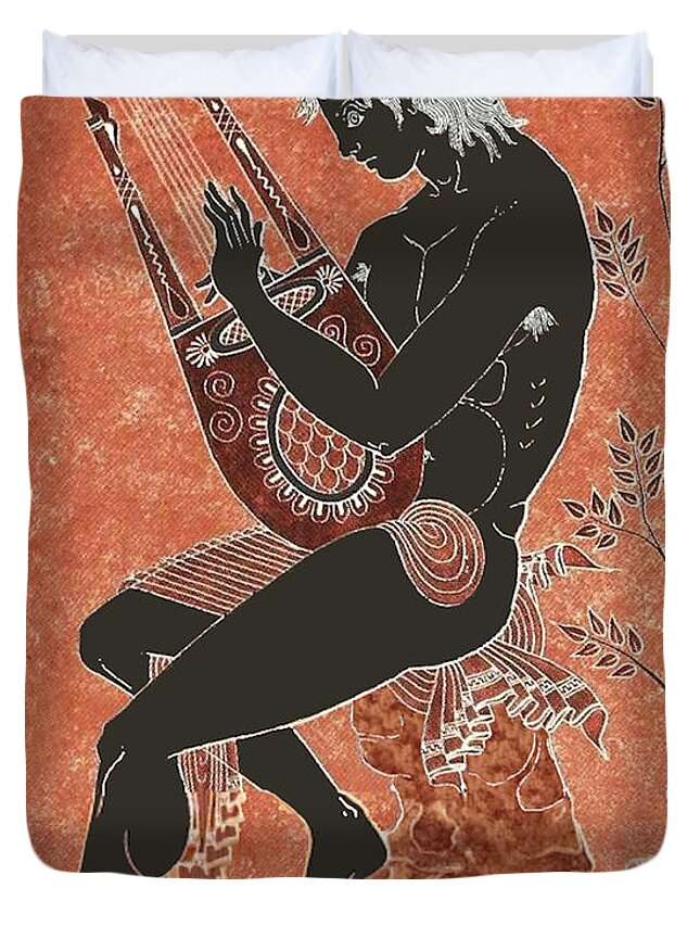 Apollo Duvet Cover featuring the painting Apollo on a Rock playing a Lyre by Anonymous