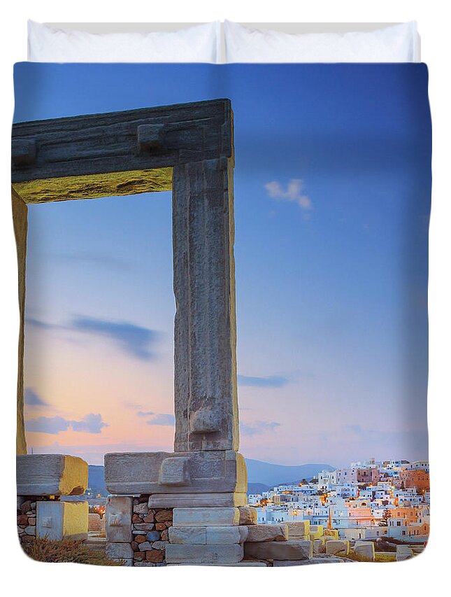 Estock Duvet Cover featuring the digital art Apollo Temple, Naxos, Greece by Maurizio Rellini